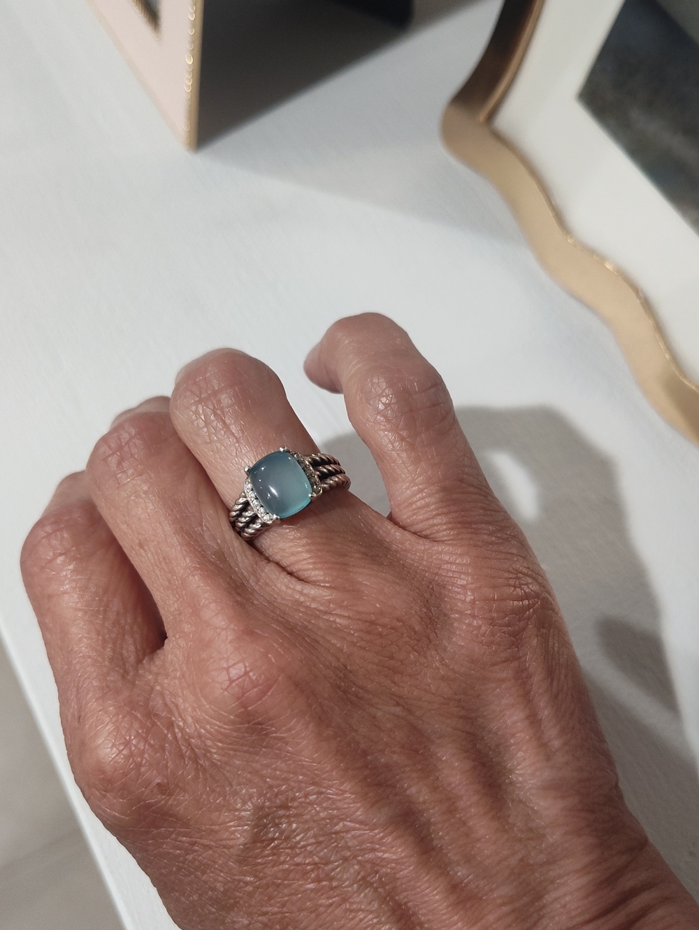 David Yurman Petite Wheaton Ring Blue Chalcedony, Diamonds & Sterling Silver - Picture 6 of 9